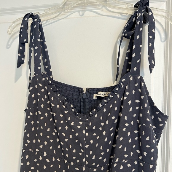 Elegant dusty Navy Polka Dot Dress - Picture 2 of 5